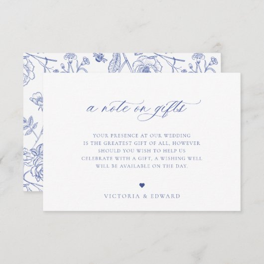 Regency Blue Floral A Note Sur La Carte Mariage Ca (Devant / Derrière)