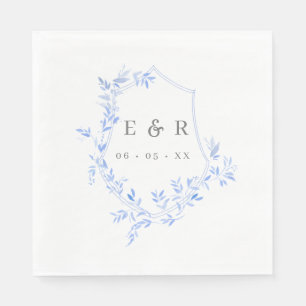 Regency Blue Leaves Crest Monogram Wedding Servet