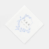 Regency Blue Leaves Crest Monogram Wedding Servet (Hoek)