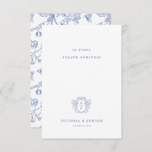 Regency Blue Ornamental Crest Mariage Carte Place