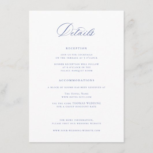 Regency Blue Wedding Details Informatiekaartje (Voorkant)