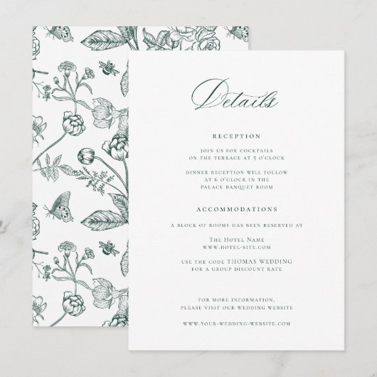 Regency Emerald Green Wedding Details Informatiekaartje (Voorkant / Achterkant)