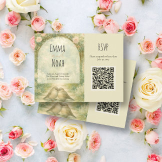 Regency Engelse Tuin Roze Rozen Huwelijks QR Code RSVP Kaartje