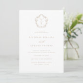 Regency Era Crest Beige Monogram Wedding Kaart (Staand voorkant)