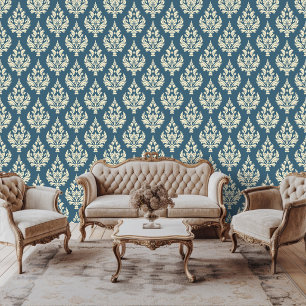 Regency Era Geïnspireerd Damask Scroll Leafy Behang