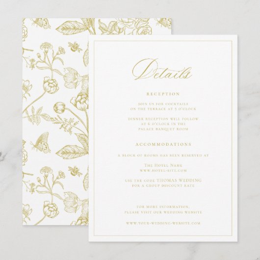 Regency Era Gold Wedding Details Informatiekaartje (Voorkant / Achterkant)