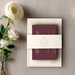 Regency Era Wedding Belly Band with Monogram Crest Uitnodigingen Wikkel