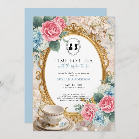Regency Floral Tea Party bridal shower Kaart (Voorkant / Achterkant)