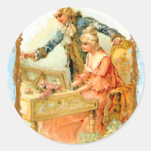 Regency Franse stijl Romantisch Muzikaal Paar Ronde Sticker