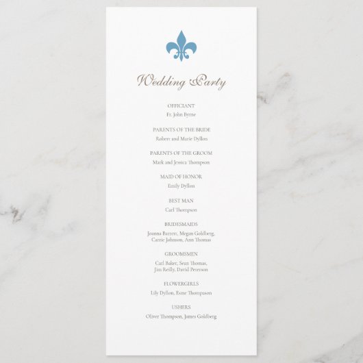 Regency French Blue Fleur de Lis Pattern Wedding Programma (Achterkant)