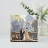 Regency French Blue Fleur de Lis Wedding Photo Bedankkaart (Staand voorkant)