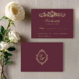 Regency Garden Vintage Romantic Burgundy Wedding RSVP Kaartje