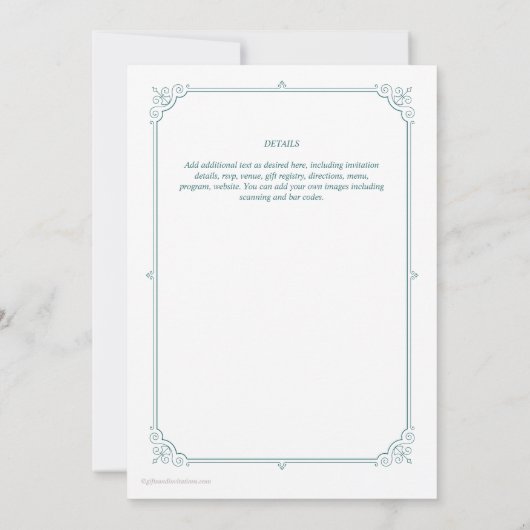 Regency Gedekte Wedding sparen de Blauwgroen Datu Kaart (Achterkant)