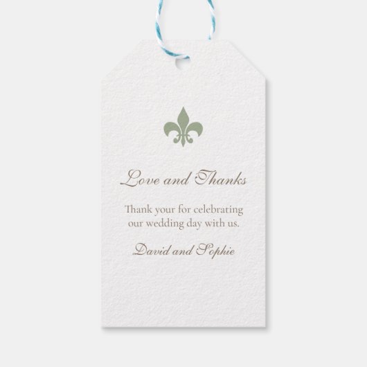 Regency Groen Frans Fleur de Lis Merci Bruiloft Cadeaulabel (Achterkant)