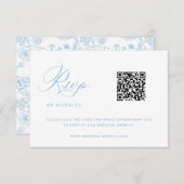 Regency Licht Blauw Chinoiserie Huwelijk QR Code RSVP Kaartje (Voorkant / Achterkant)