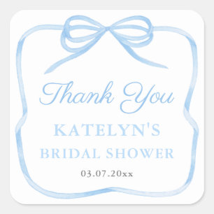 Regency Light Blue Bow Wedding Shower Favoriet Vierkante Sticker
