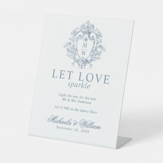 Regency Monogram bruiloft Sparkler Reclamebord Met Voetstuk (Voorkant)