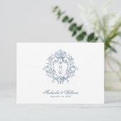  Regency Monogram Crest Elegant Wedding RSVP Kaartje (Staand voorkant)