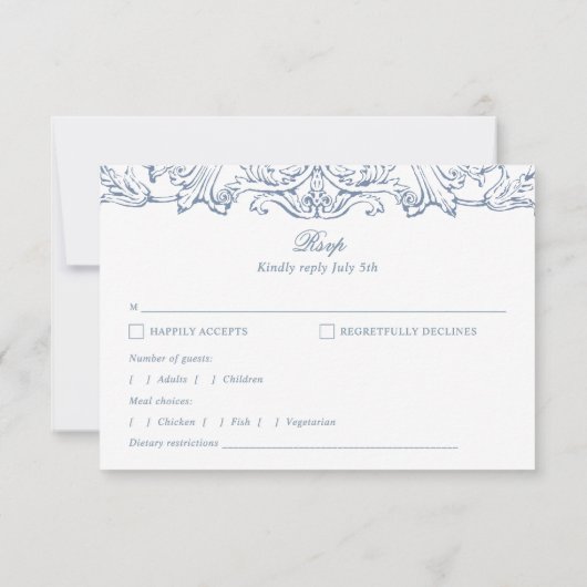 Regency Monogram Crest Elegant Wedding RSVP Kaartje (Achterkant)