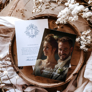  Regency Monogram Crest & Fotobruiloft Bedankkaart