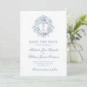 Regency Monogram Crest & Fotobruiloft Save The Date (Staand voorkant)