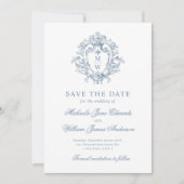  Regency Monogram Crest Niet-Foto Huwelijk Save The Date (Voorkant)