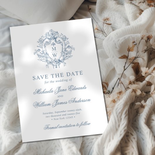  Regency Monogram Crest Niet-Foto Huwelijk Save The Date