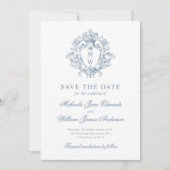 Regency Monogram Crest Niet-Foto Huwelijk Save The Date (Voorkant)