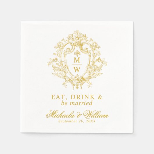 Regency Monogram Crest Wedding Aangepaste tekst Servet (Voorkant)