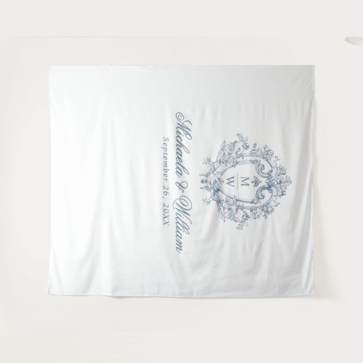  Regency Monogram Crest Wedding Achtergrond Wandkleed (Voorkant (horizontaal))