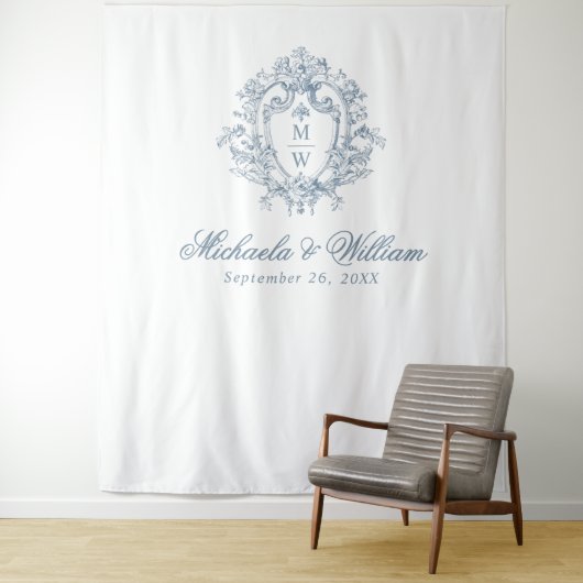  Regency Monogram Crest Wedding Achtergrond Wandkleed (In situ)