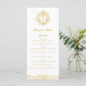  Regency Monogram Crest Wedding Elegant Menu (Staand voorkant)
