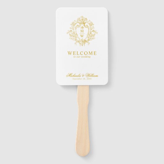  Regency Monogram Crest Wedding Programma Handwaaier (Voorkant)