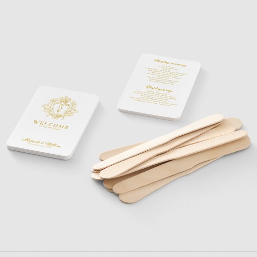  Regency Monogram Crest Wedding Programma Handwaaier (Niet-gemonteerd)