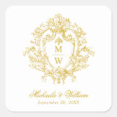 Regency Monogram Crest Wedding Vierkante Sticker (Voorkant)