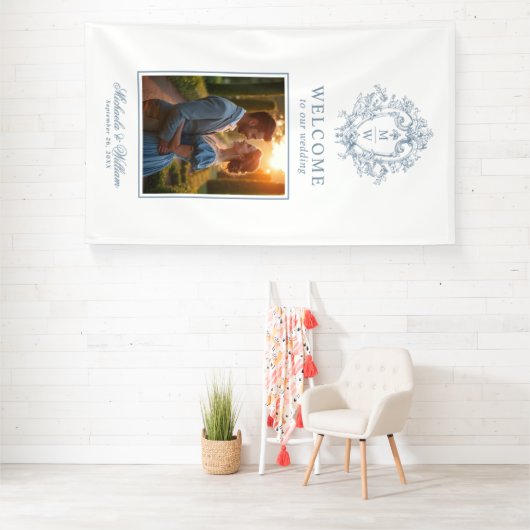  Regency Monogram Crest Wedding Welkom Spandoek (Insitu)