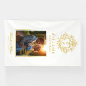  Regency Monogram Crest Wedding Welkom Spandoek (Horizontaal)