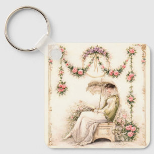 Regency Rose Garden Lezende Dame Sleutelhanger