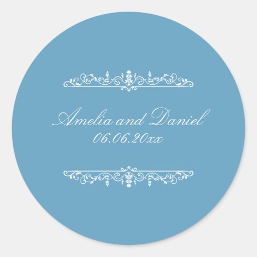 Regency stijl blauwe trouwsticker ronde sticker (Voorkant)