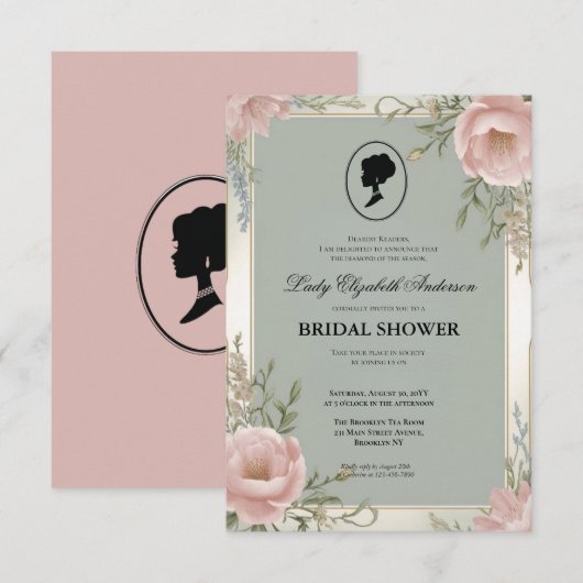 Regency tijdperk Florals Bridgerton Vrijgezellenfe Kaart (Voorkant / Achterkant)