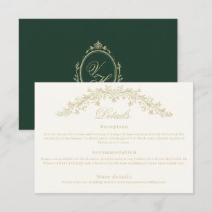 Regency-tijdperk trouwfeest Elegante erfstukdetail Informatiekaartje