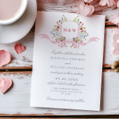 Regency Waterverf Botanical Pink Crest Wedding Kaart