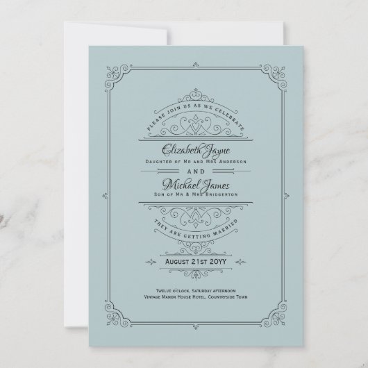 Regency Wedding Invitding Duck Euck-blauw Kaart (Voorkant)