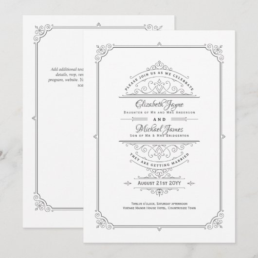 Regency Wedding Invitding Gevoelige Klassieke Kaart (Voorkant / Achterkant)