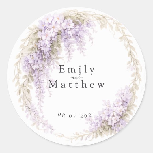 Regency Wisteria Round Wedding Stickers (Voorkant)
