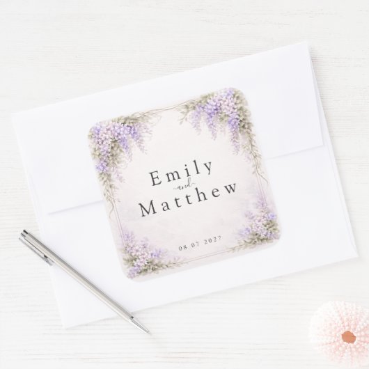 Regency Wisteria Square Wedding Stickers (Enveloppe)