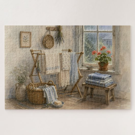 Regendag Cottage Waskamer Legpuzzel (Horizontaal)