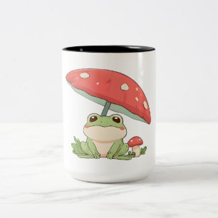 Regendag kikker onder paddenstoel Kawaii ontwerp Tweekleurige Koffiemok