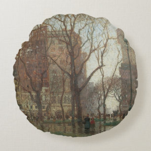 Regendag, Madison Square, New York, Paul Cornoyer Rond Kussen