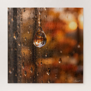 Regendruppel op raam Herfst Bokeh Fotografie Legpuzzel